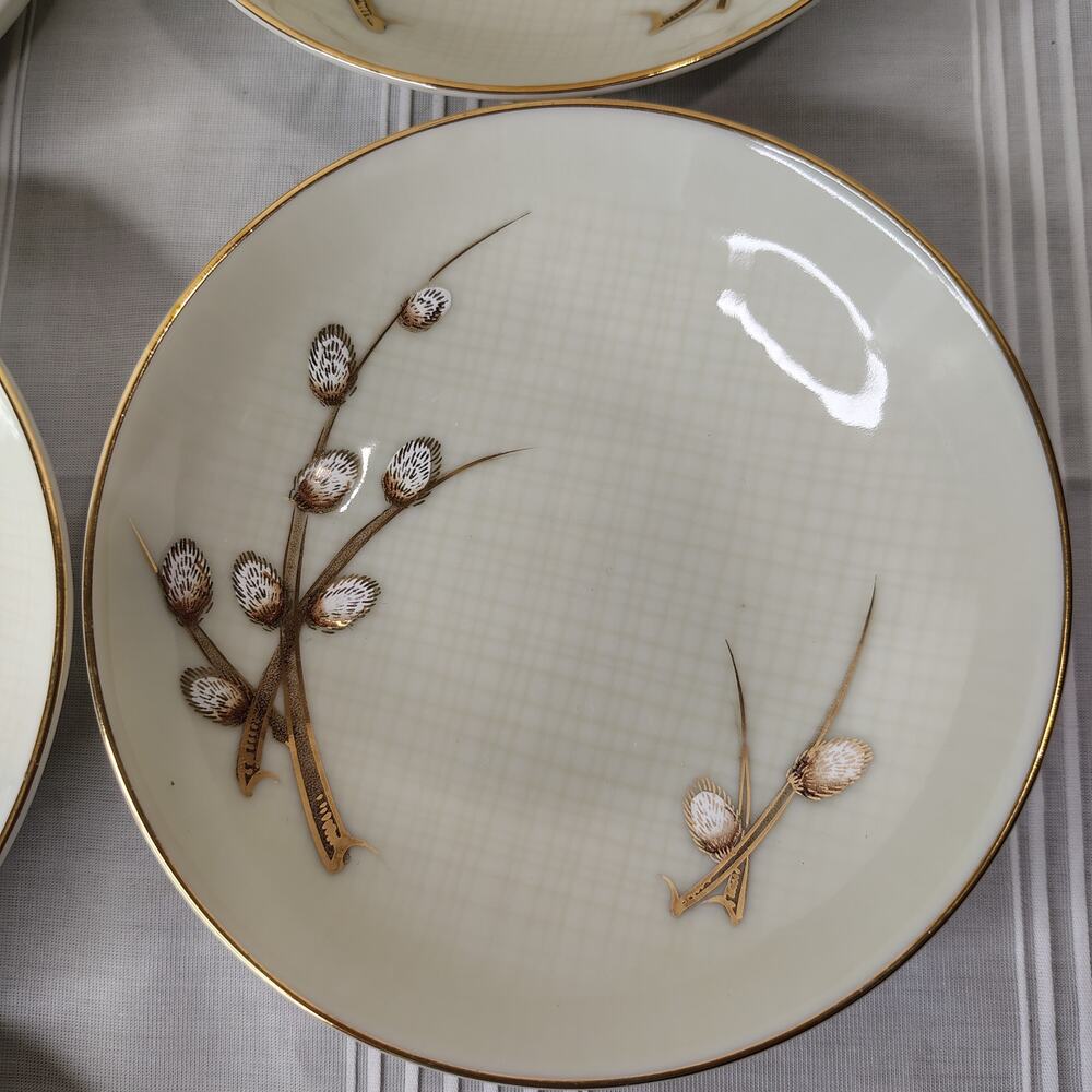 Texture Japan Cat Willow Set of 7 Sauce / Fruit Bowls Gold Trim Asian Vintage